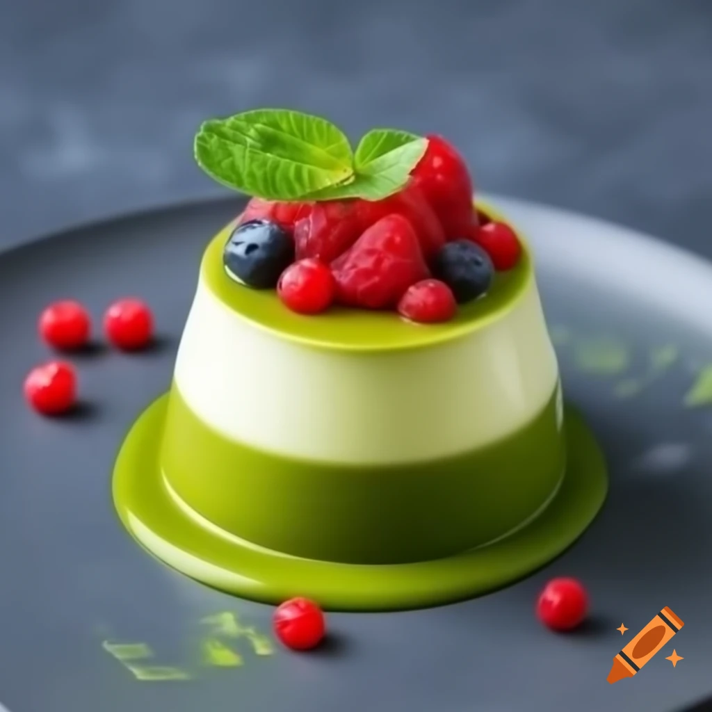 Silky matcha panna cotta with red bean compote and fresh berries