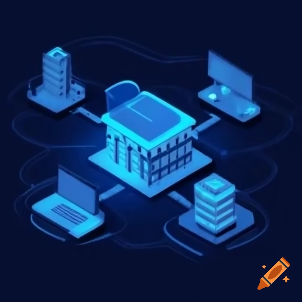 High-tech federal government design with electric blue outline on dark background