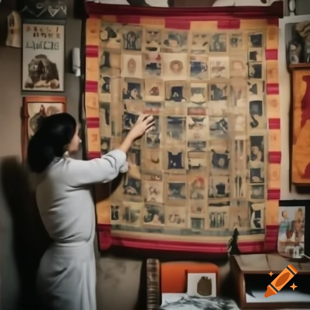 22nd century wall tapestry with intricate needlework depicting mystical themes