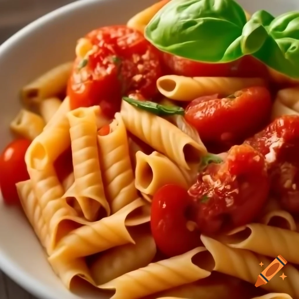Realistic depiction of tomato basil pasta