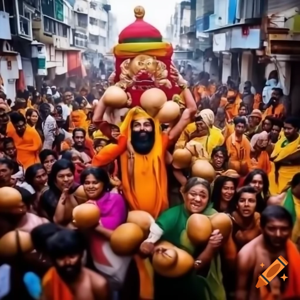 Vibrant Thaipusam festival celebration with devotees in colorful traditional attire
