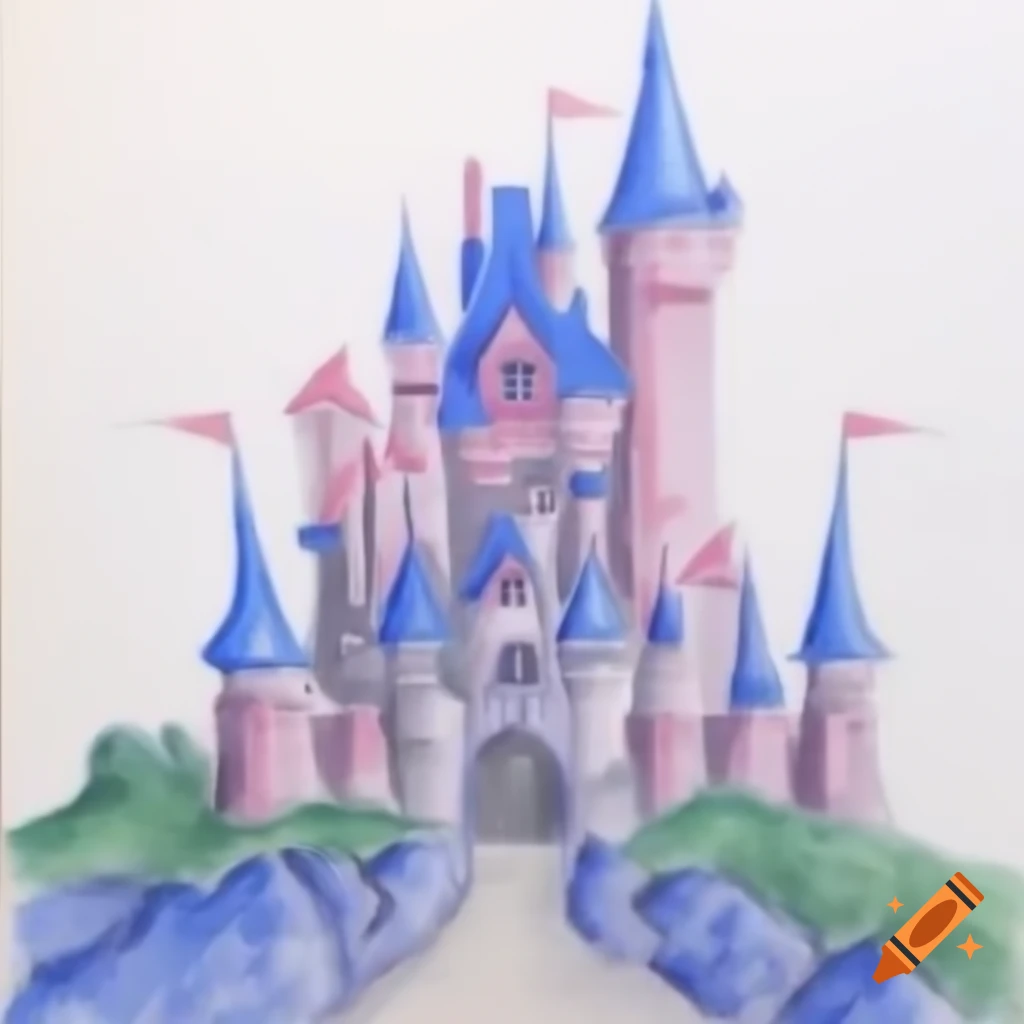 Crayon drawing of a whimsical fantasy castle on Craiyon