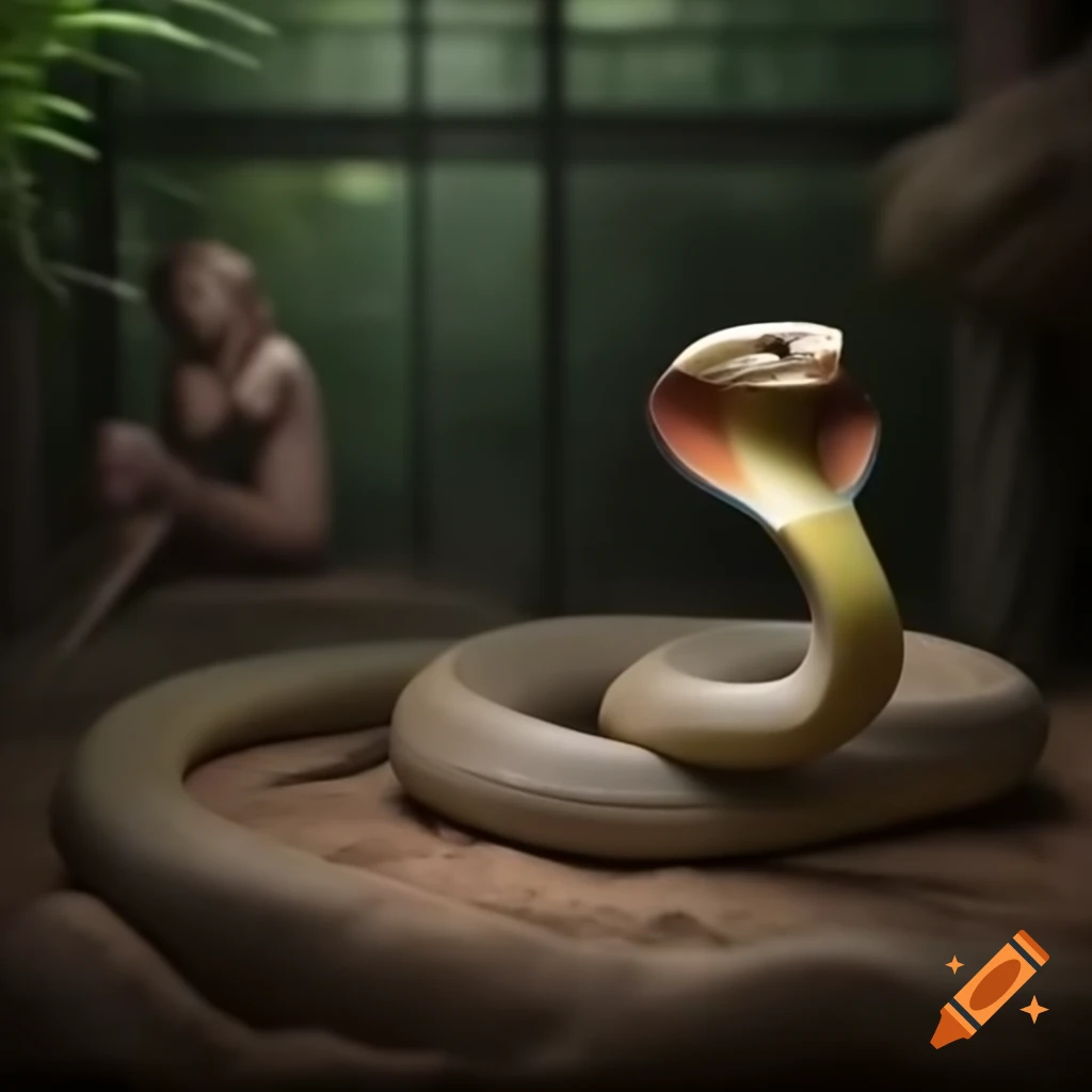 Snake in zoo enclosure with human observing