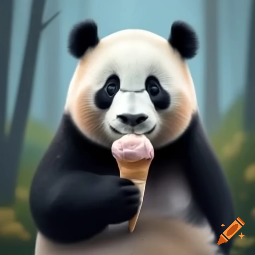 Panda enjoying ice cream