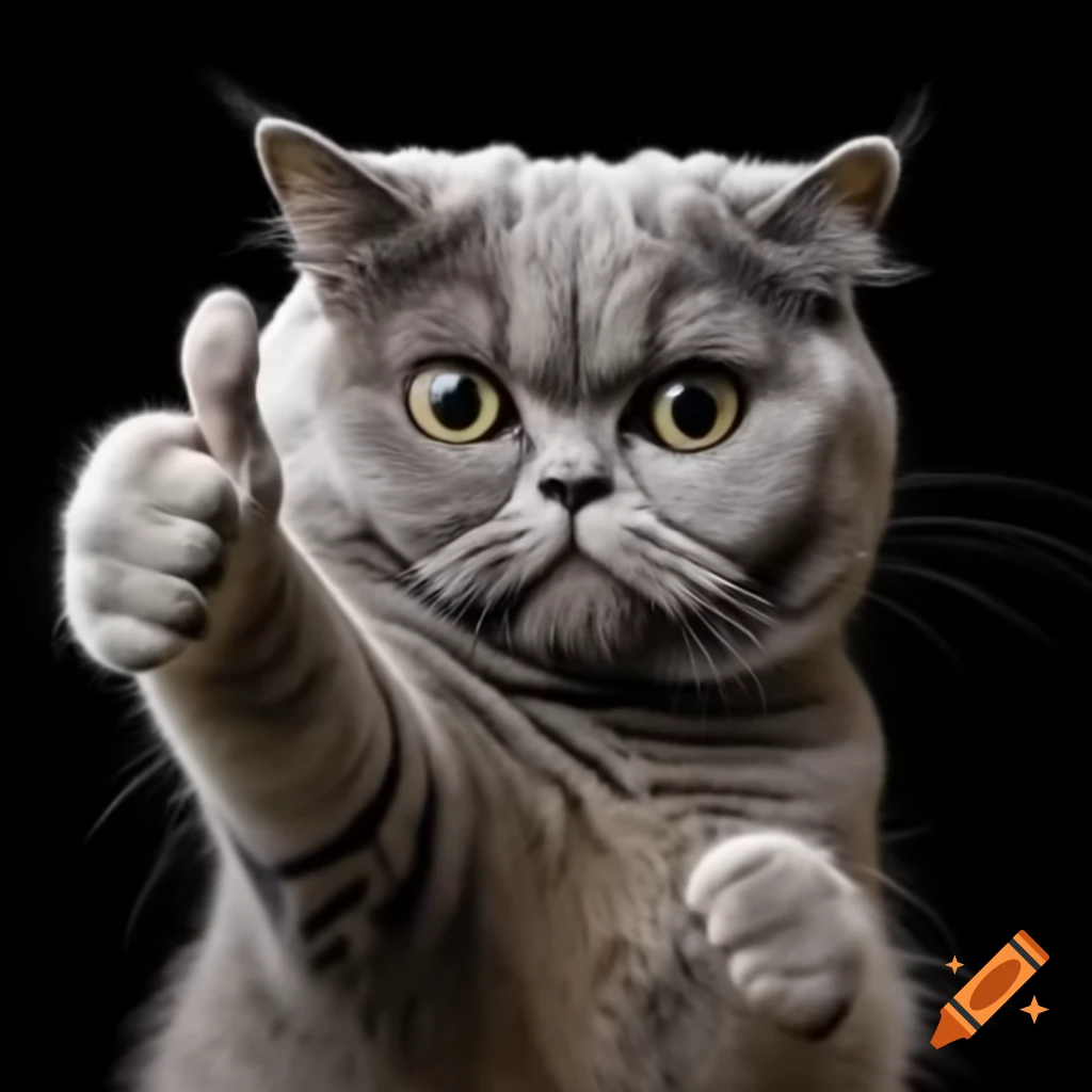 Big grey cat giving thumbs up gesture