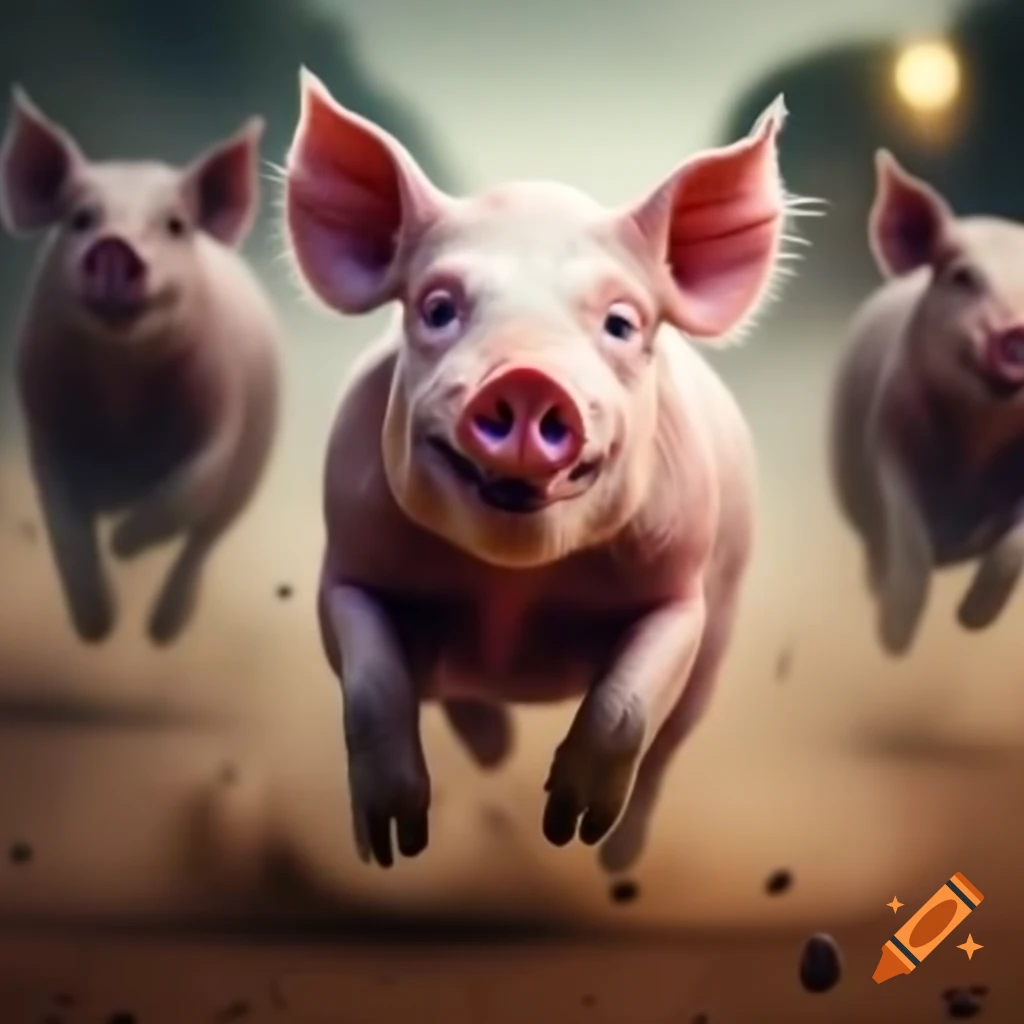 Pig participating in a running race on Craiyon