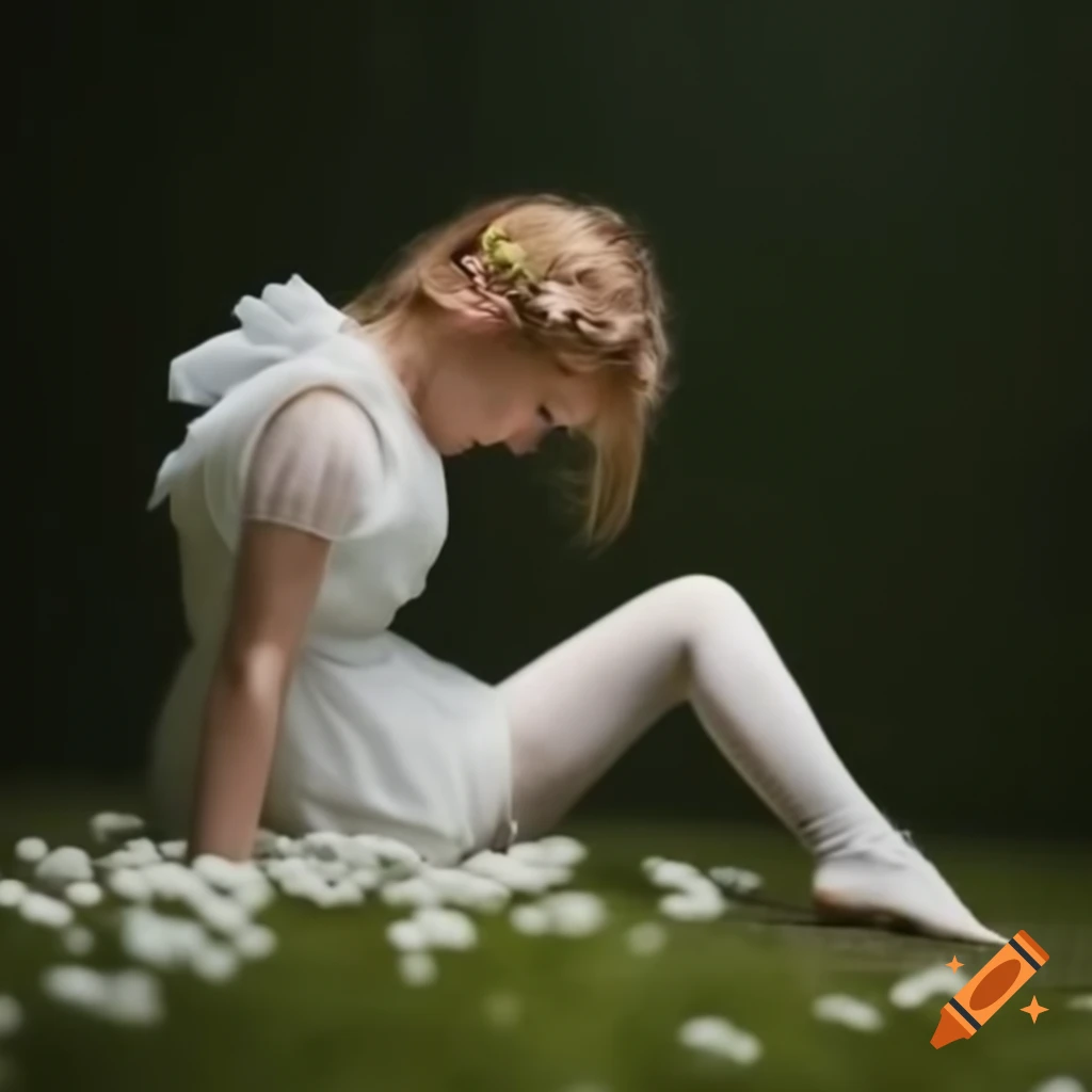 Flower girl in white dress and tights, knee-length design