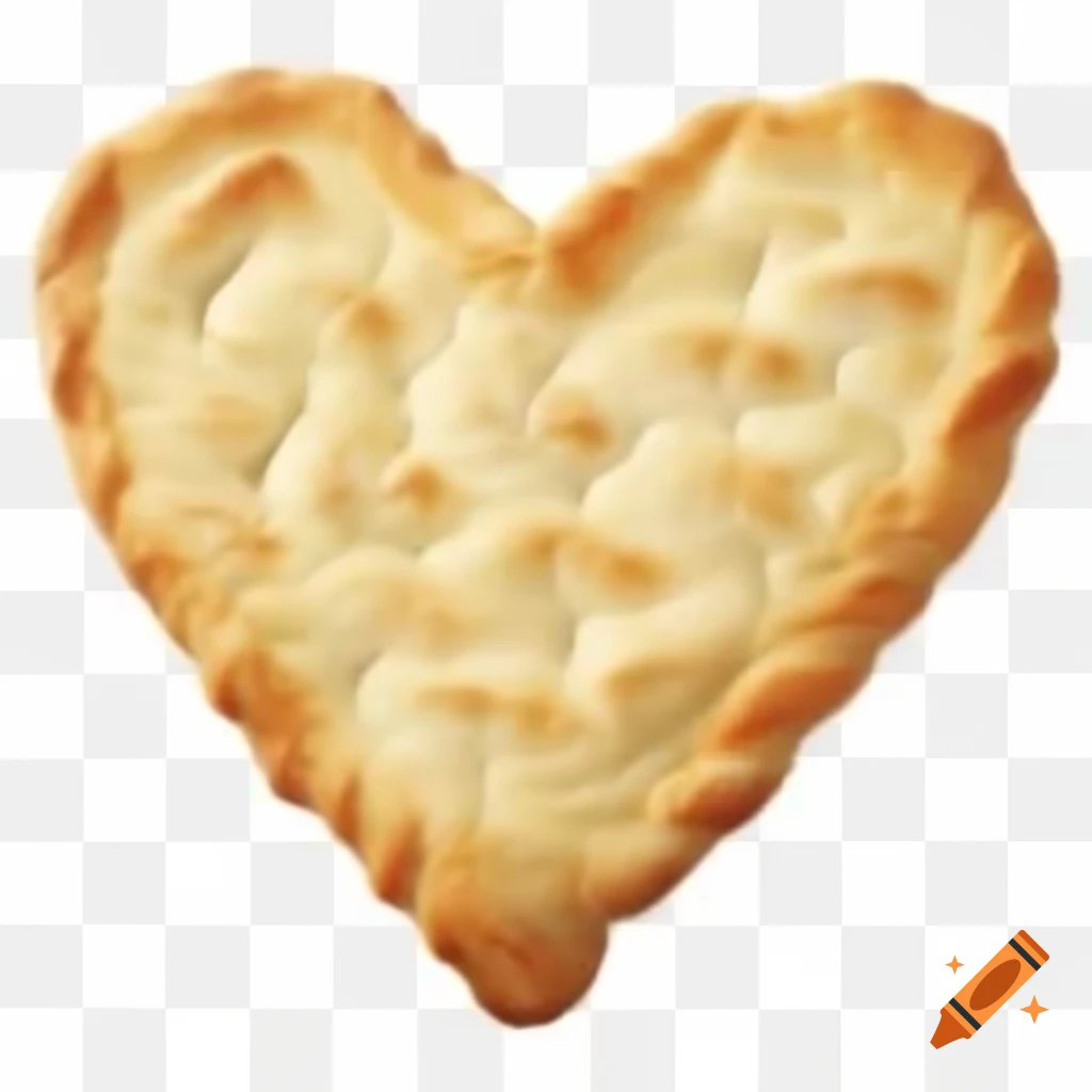Realistic heart-shaped pizza crust without toppings