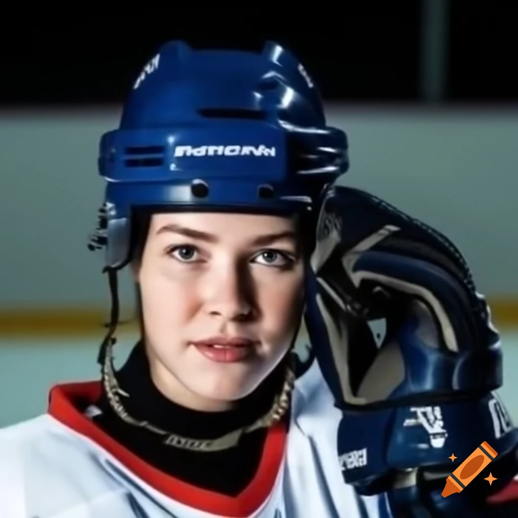 Woman playing ice hockey wearing gloves