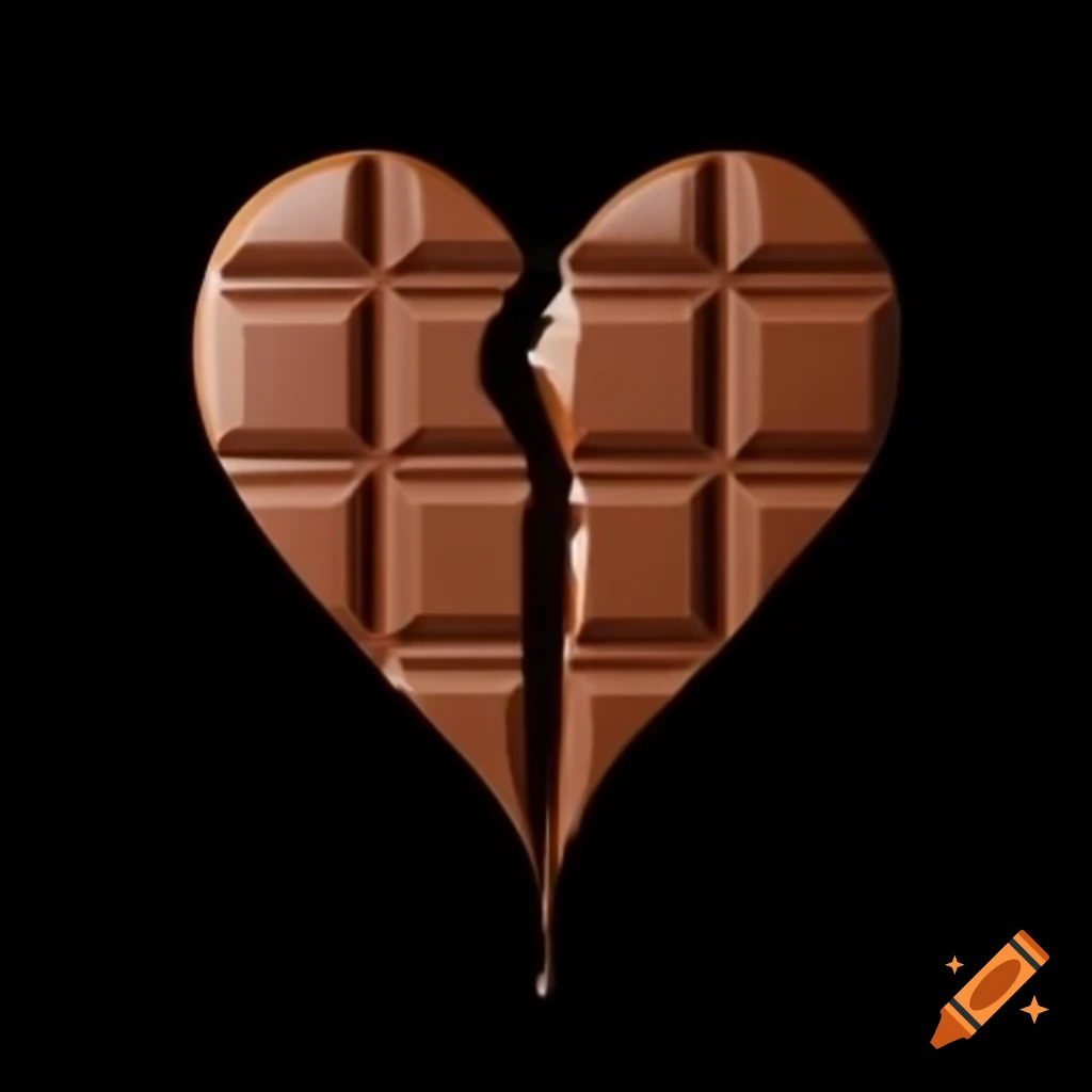 Broken heart shaped chocolate on black background