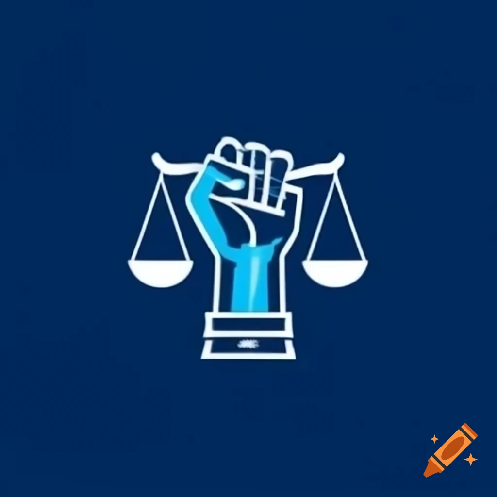 Minimalist vector logo of fist holding justice scales with bold geometric design