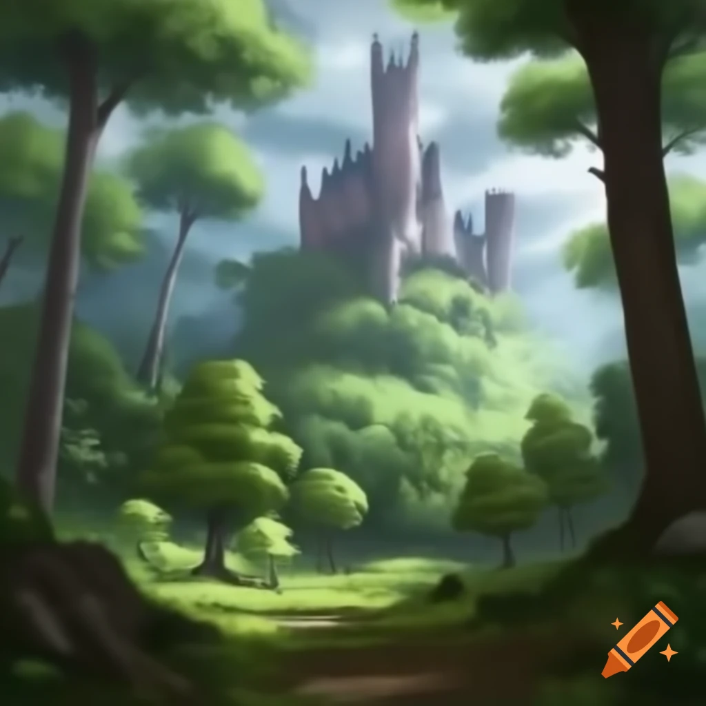 Forest surrounding a majestic castle on Craiyon