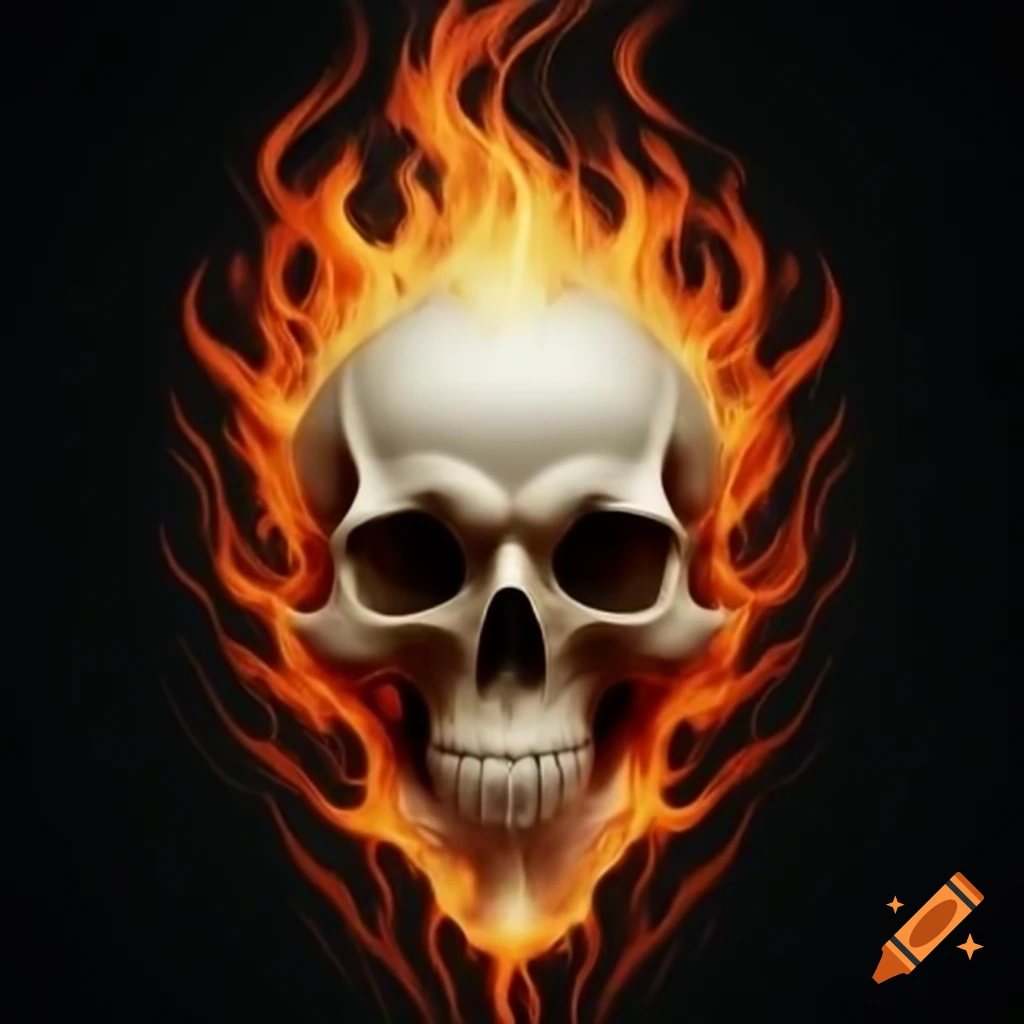 Tribal style flaming white skull design