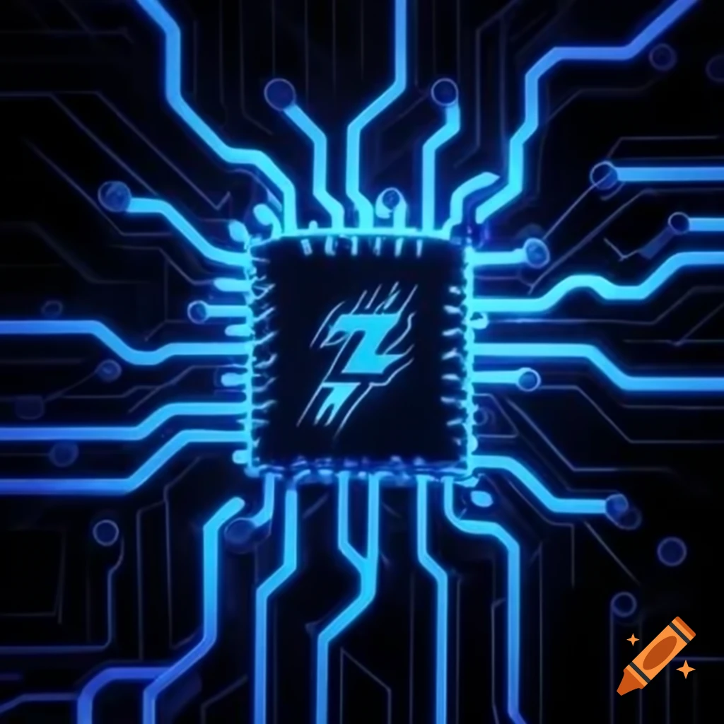 Vibrant blue electrical circuit with energy pulses