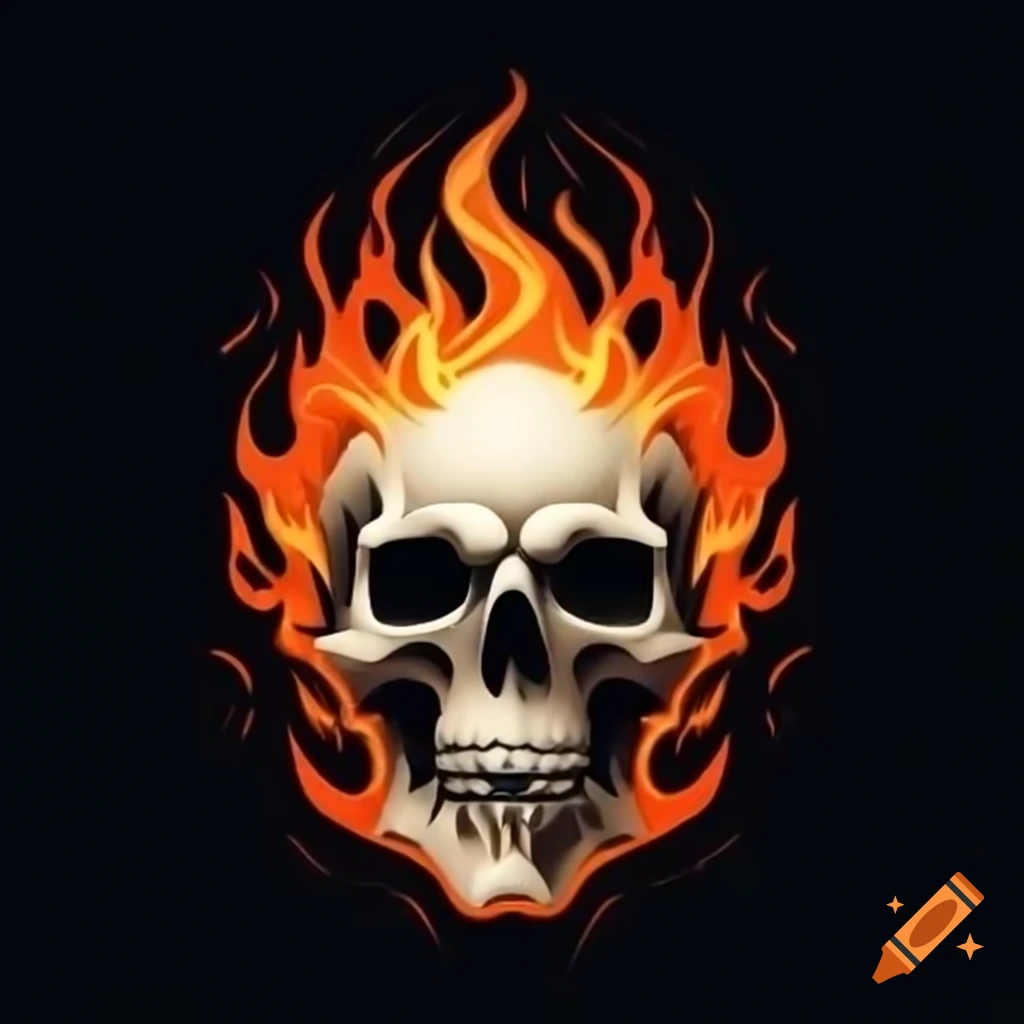 Tribal style flaming white skull design