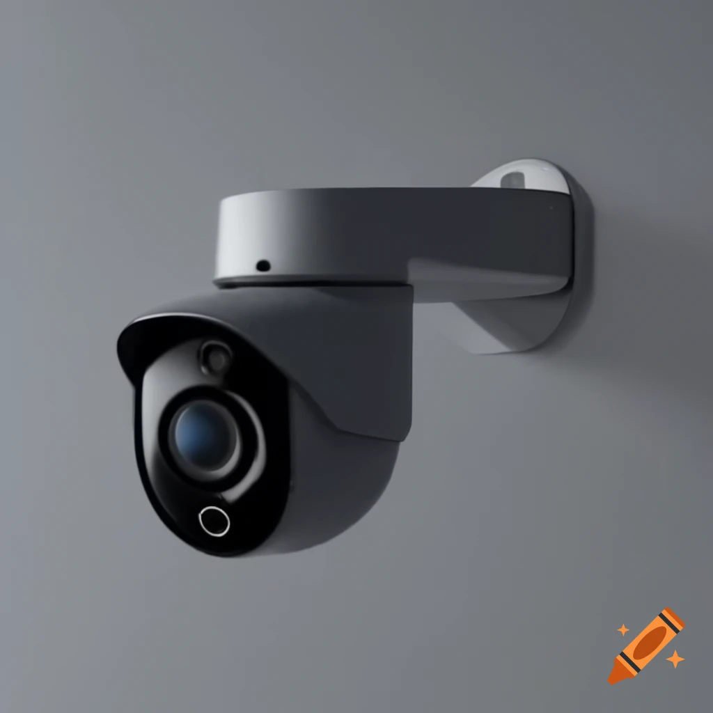 Sleek dark gray security camera monitoring scene
