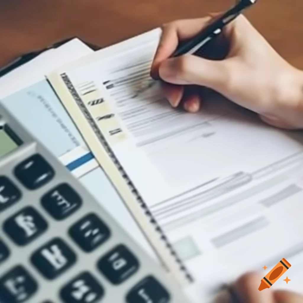 In Style Accountant Formal style accounting scene with tax reports and calculations on Craiyon