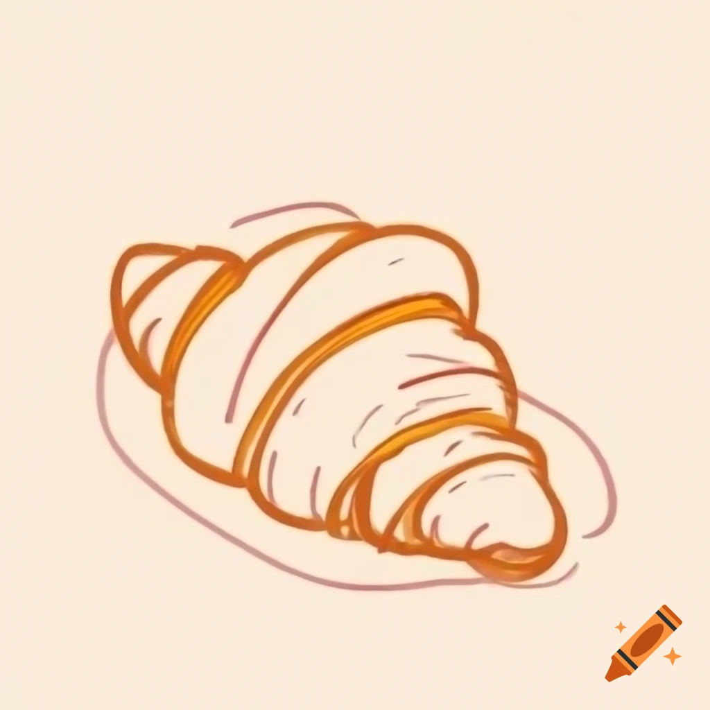 Colorful croissant sketch in Chinese brush style