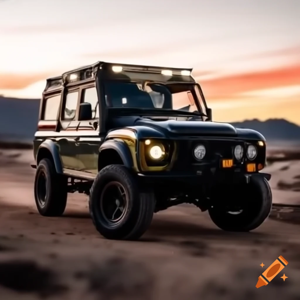 Modified offroad Land Rover Defender vehicle
