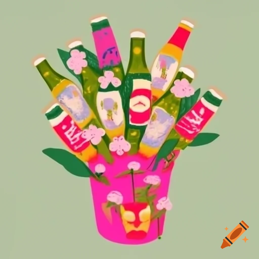 Whimsical bouquet made from repurposed pink and green beer cans