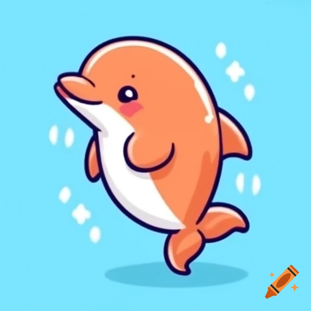 Cute orange dolphin dancing joyfully