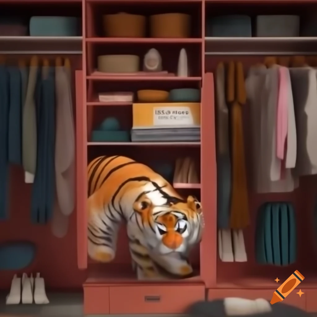 Tiger looking out from a closet