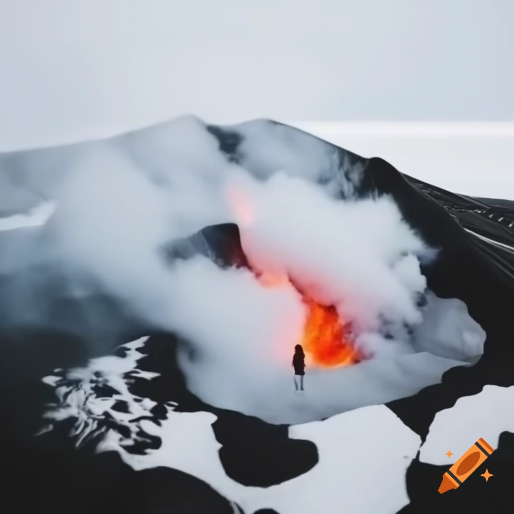 Fissure volcano in snowy Iceland with a sleepy atmosphere
