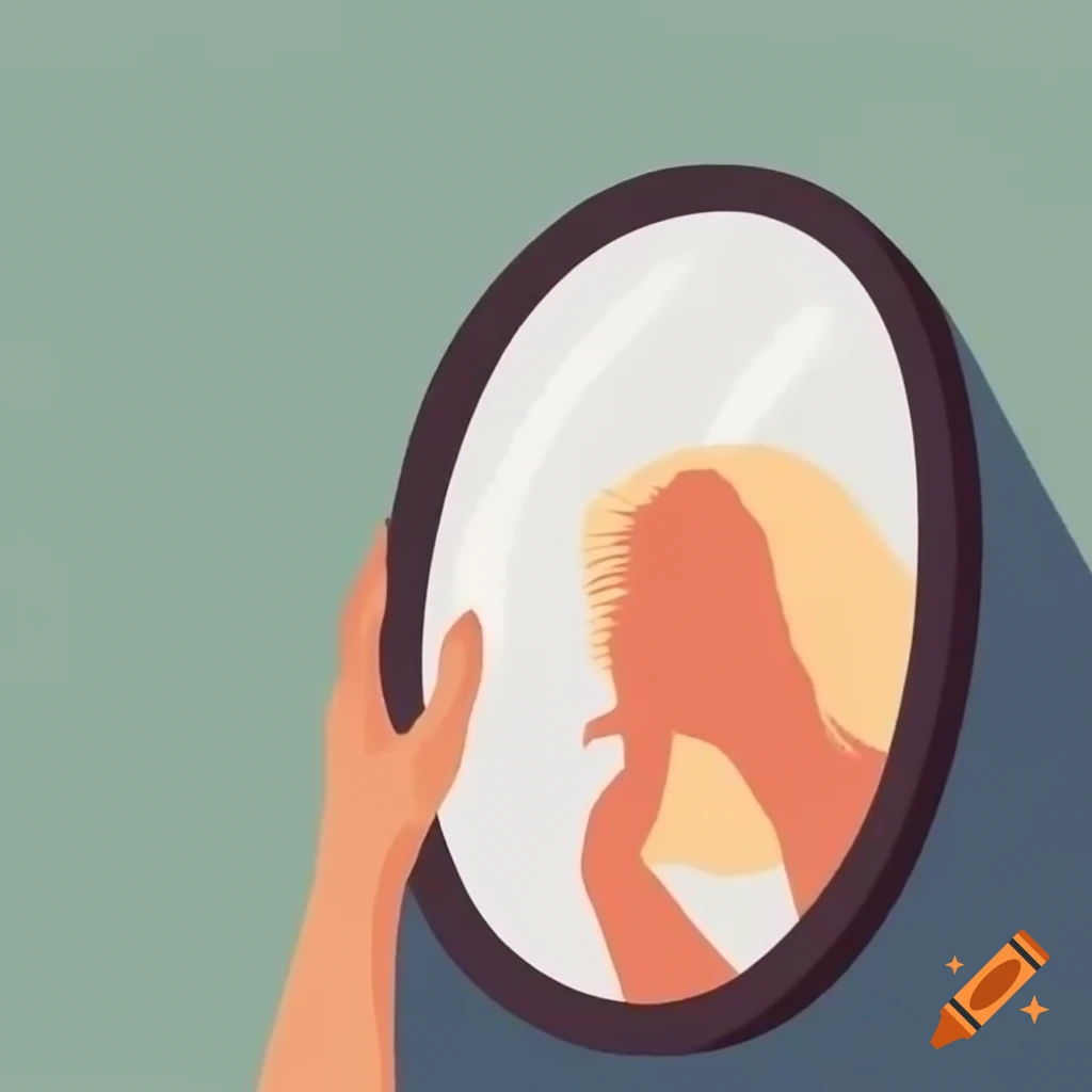 Person looking in mirror seeing reflection of survivor, artistic painting