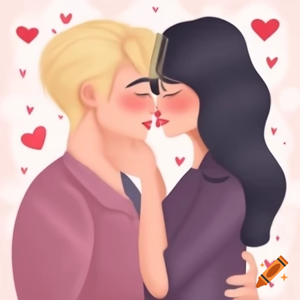 Couple sharing a tender moment in romantic Valentine's Day setting