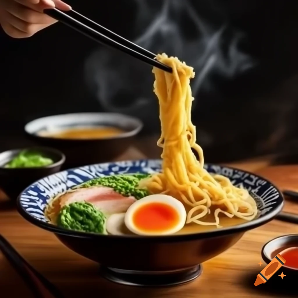 Delicious bowl of steamy ramen noodles