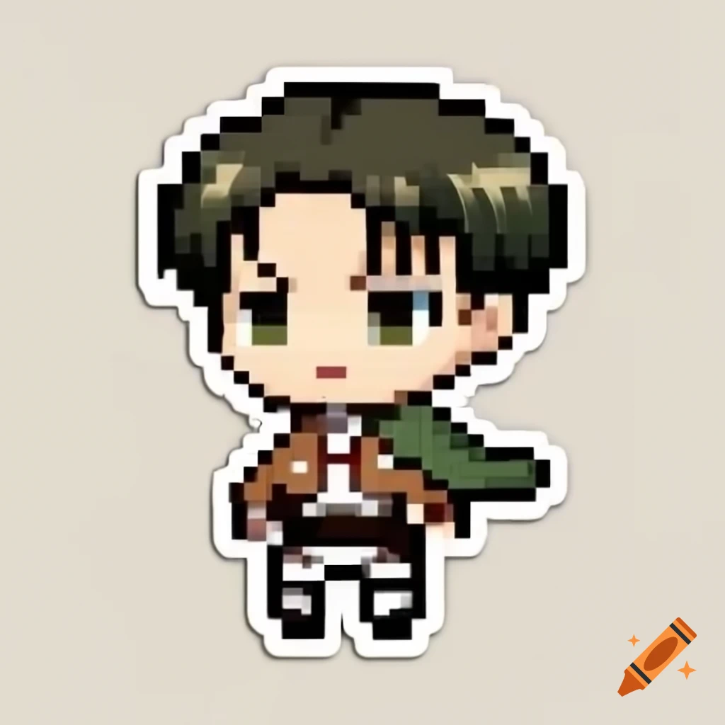 Cute pixel art sticker of Levi Ackerman from Attack on Titan