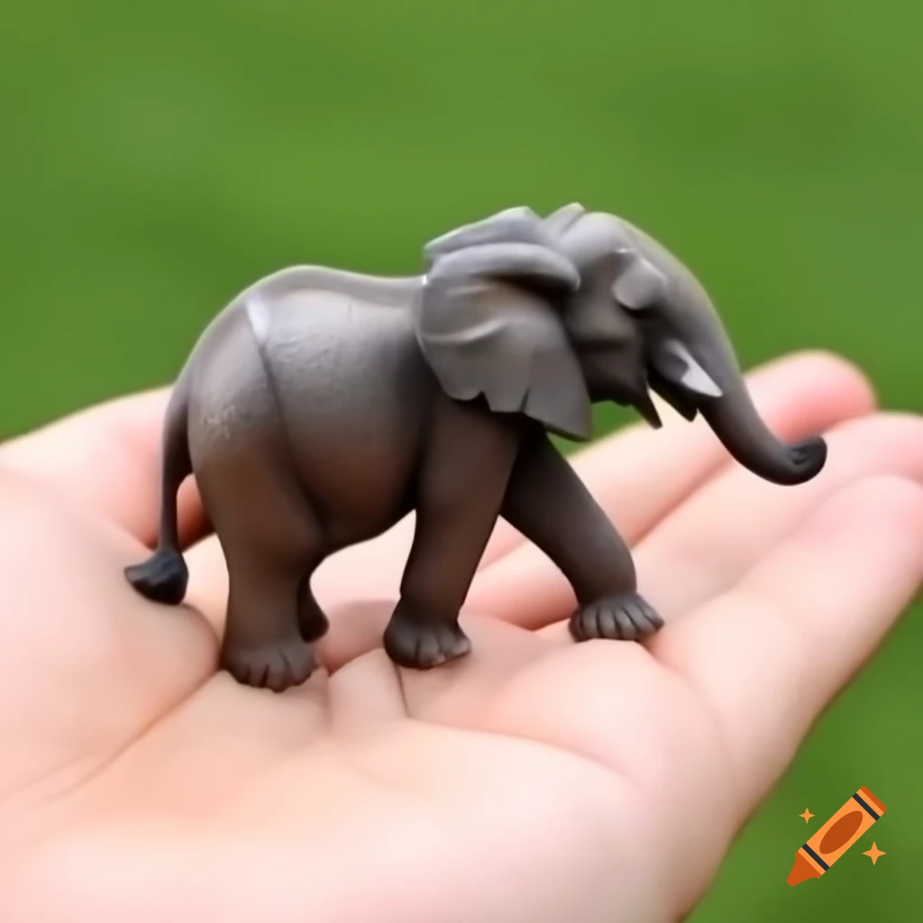 Realistic miniature elephant held in palm