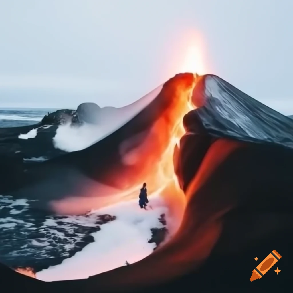 Fissure volcano in snowy Iceland with a sleepy atmosphere