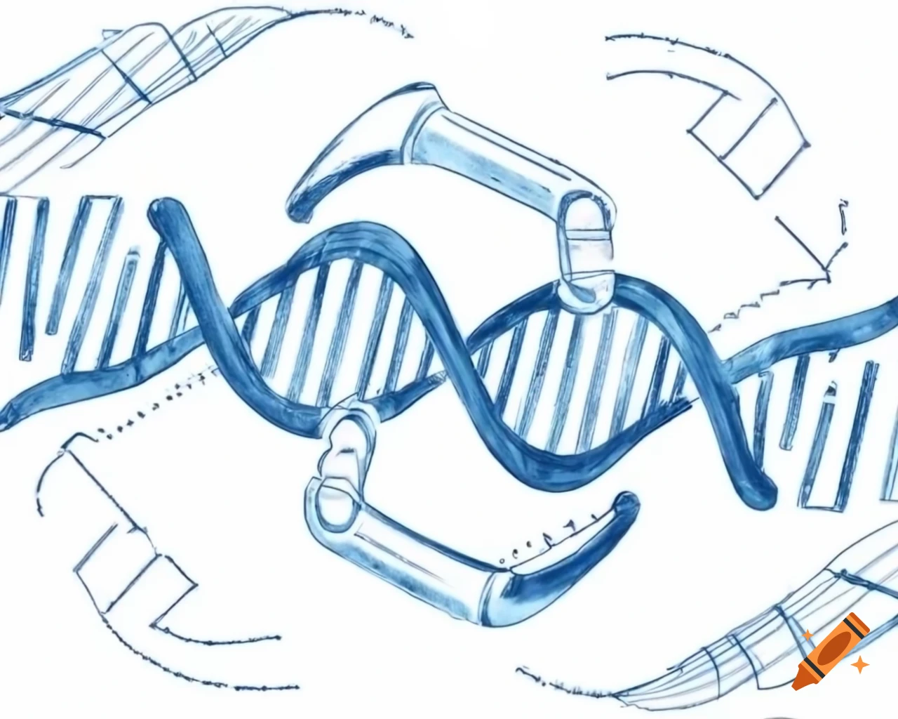 DNA strand edited by futuristic molecular tool, representing CRISPR technology