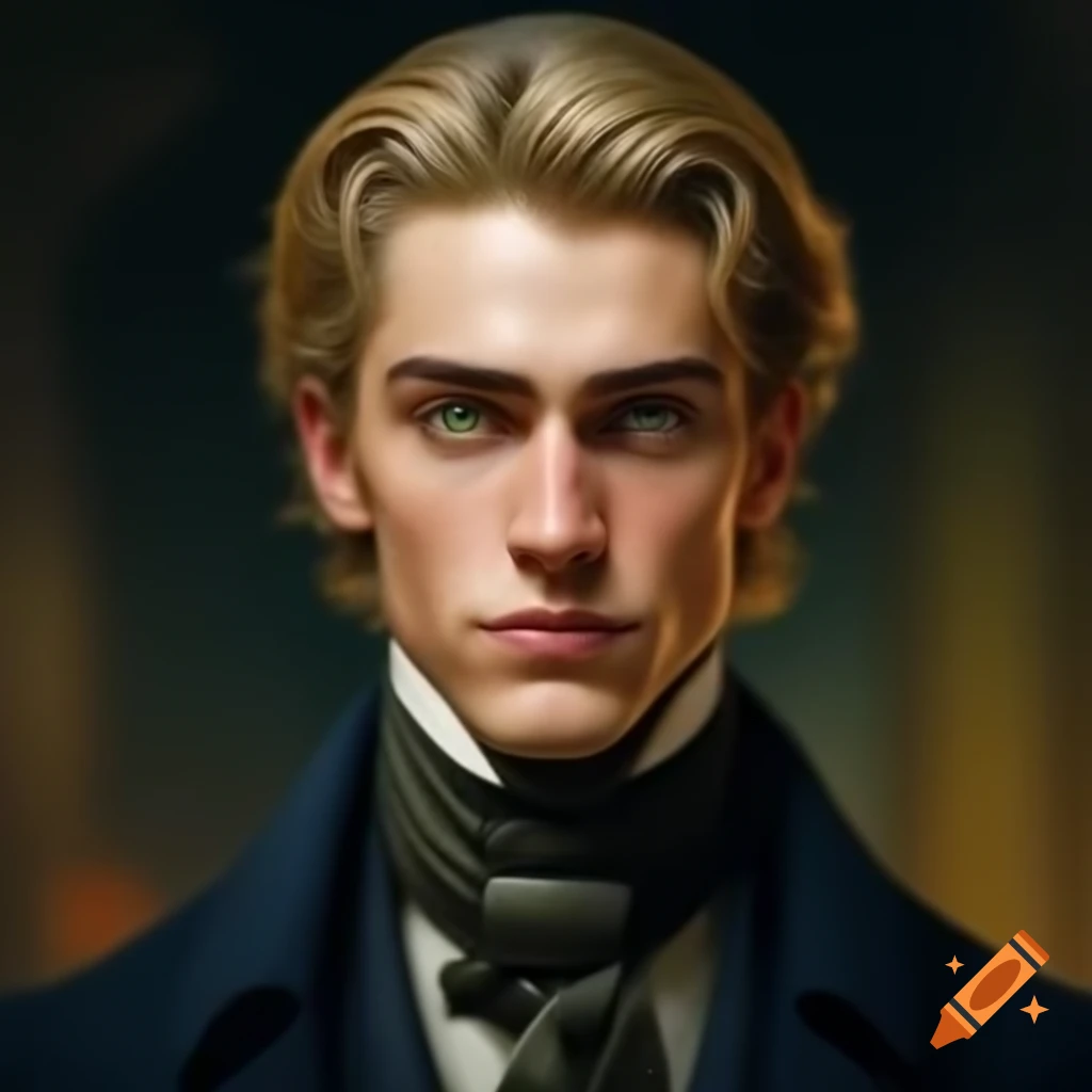 Handsome young blond man in early 19th century attire on Craiyon