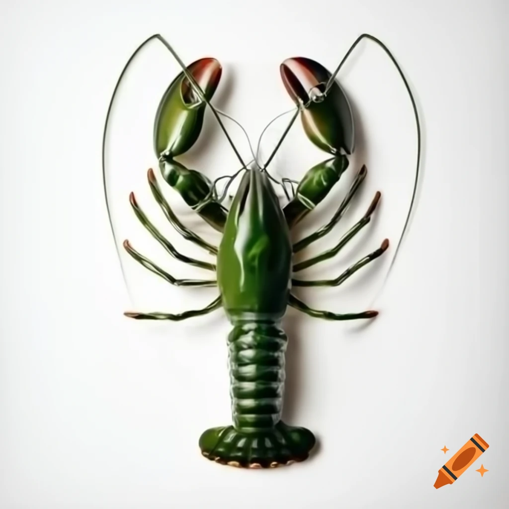 Artistic depiction of a green lobster on a white background
