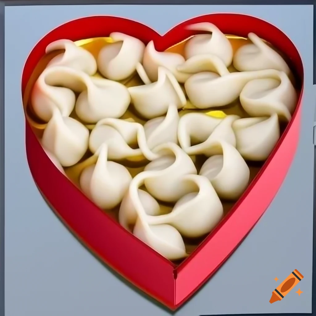 Heart-shaped box filled with dumplings for Valentine's Day