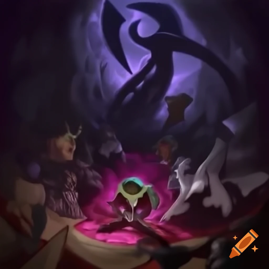 Dark fantasy scene of madness spell by malevolent mage in yu-gi-oh! art ...