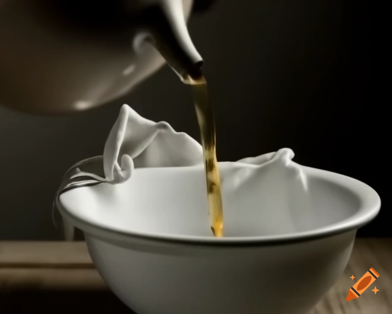 Tea being poured into a basin with laundry