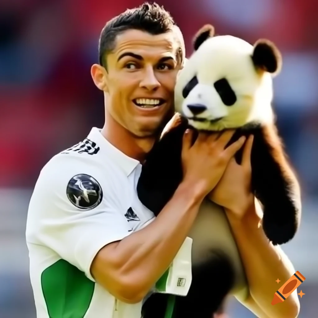 Ronaldo adopting a panda, playful interaction