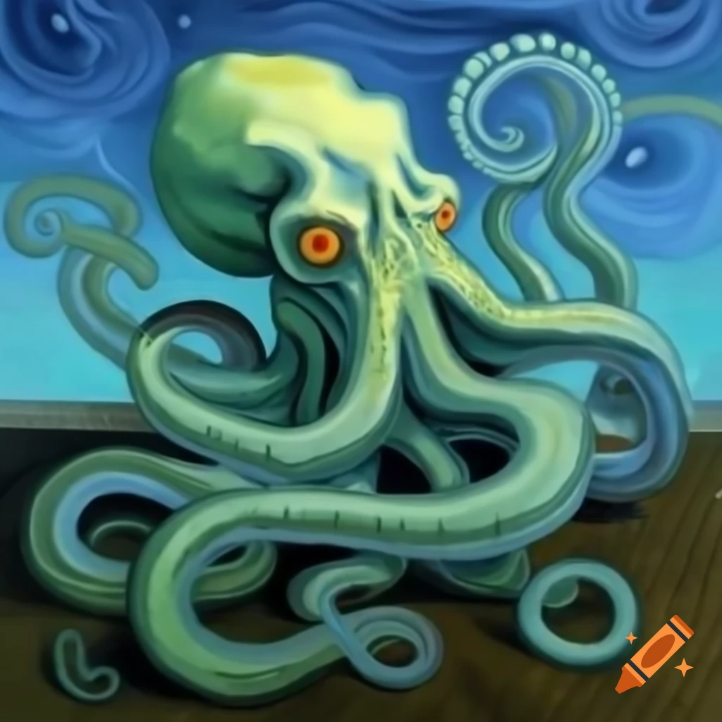 Kraken depicted in Van Gogh style painting