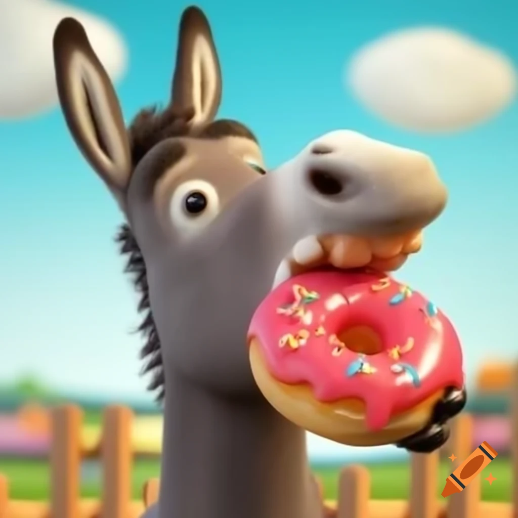 Donkey enjoying a donut