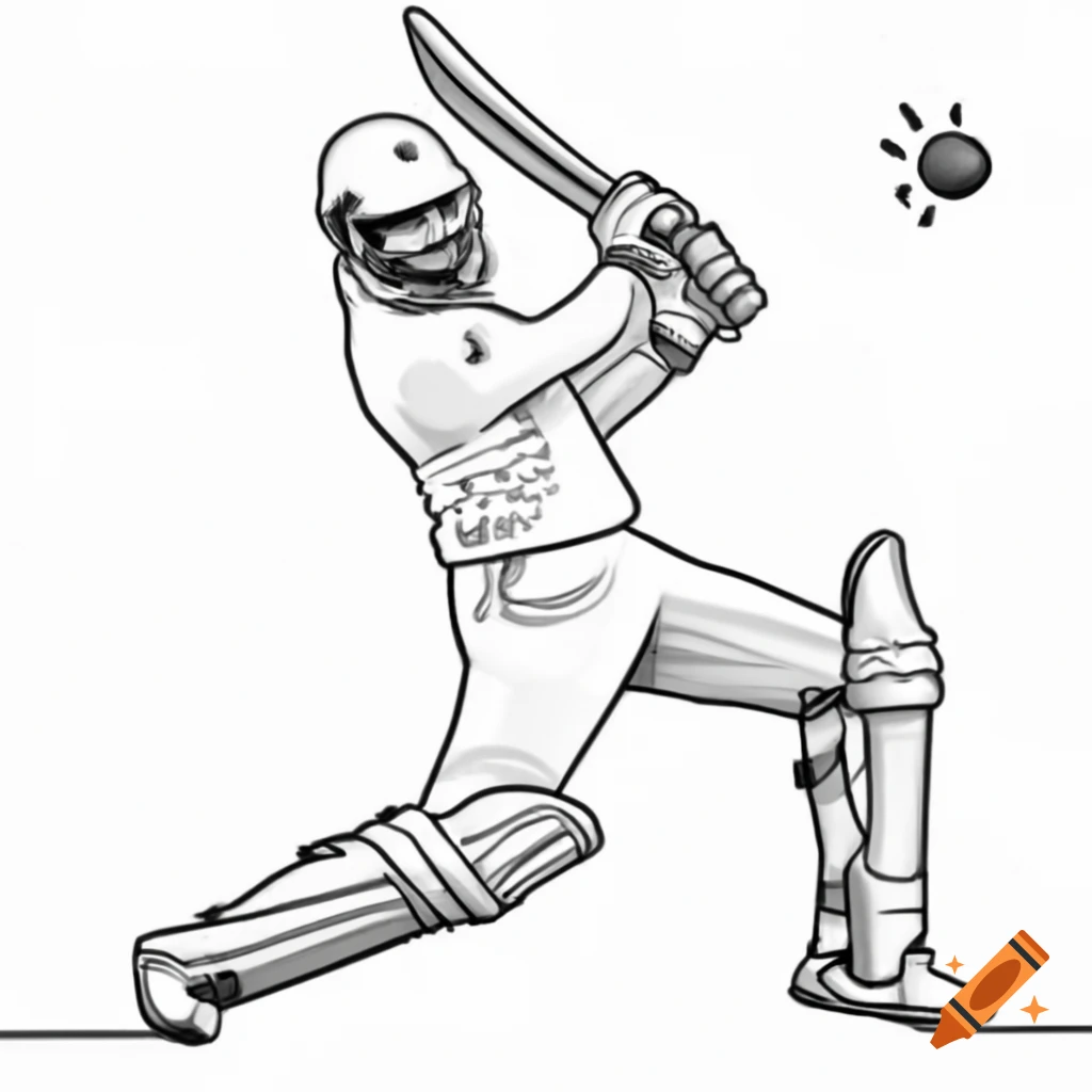 Minimalist black-and-white line drawings of dynamic cricket movements