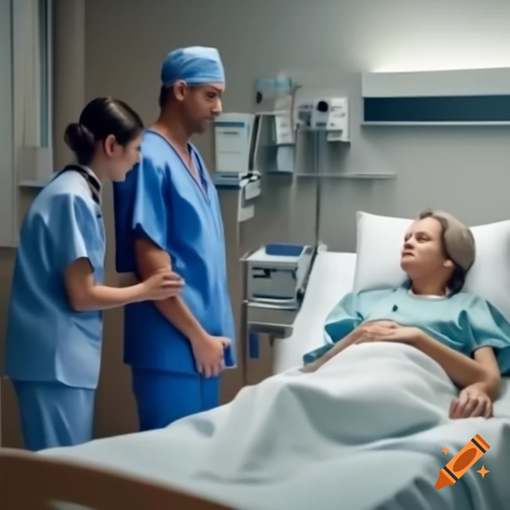 Dedicated male and female nurses caring for a patient in hospital room