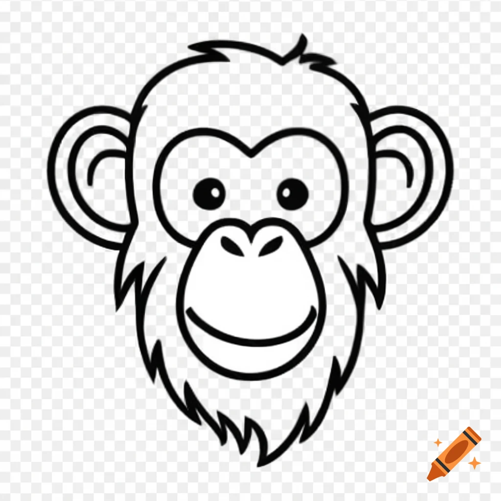 Happy chimpanzee in black and white line art style