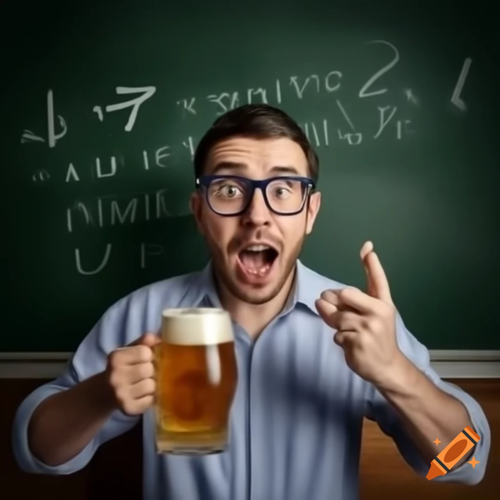 Skinny Man With Glasses Holding Beer In Front Of Chalkboard With Math skinny-man-with-glasses-holding-beer-in-front-of-chalkboard-with-math