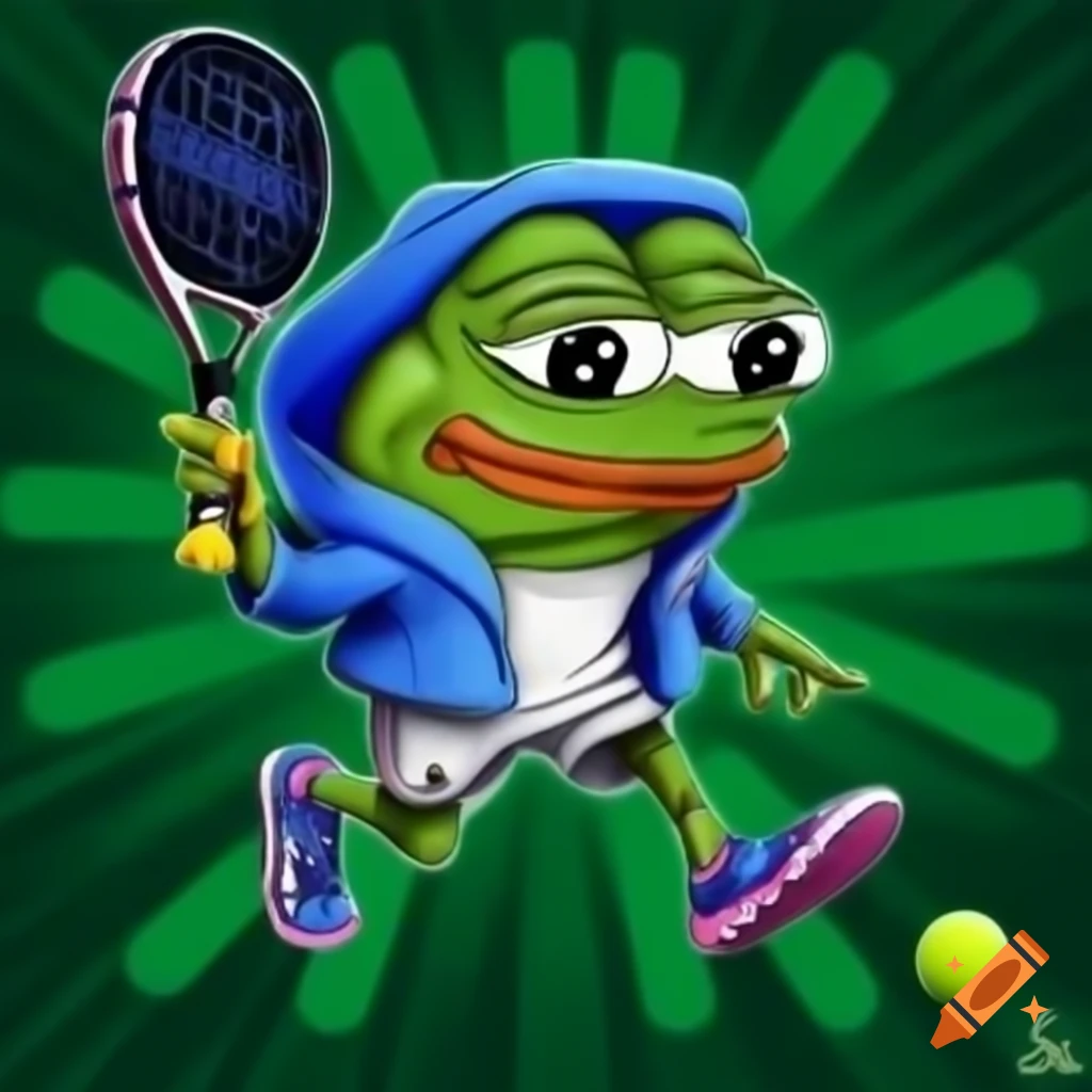 Pepe the Frog showcasing padel skills while jumping on Craiyon