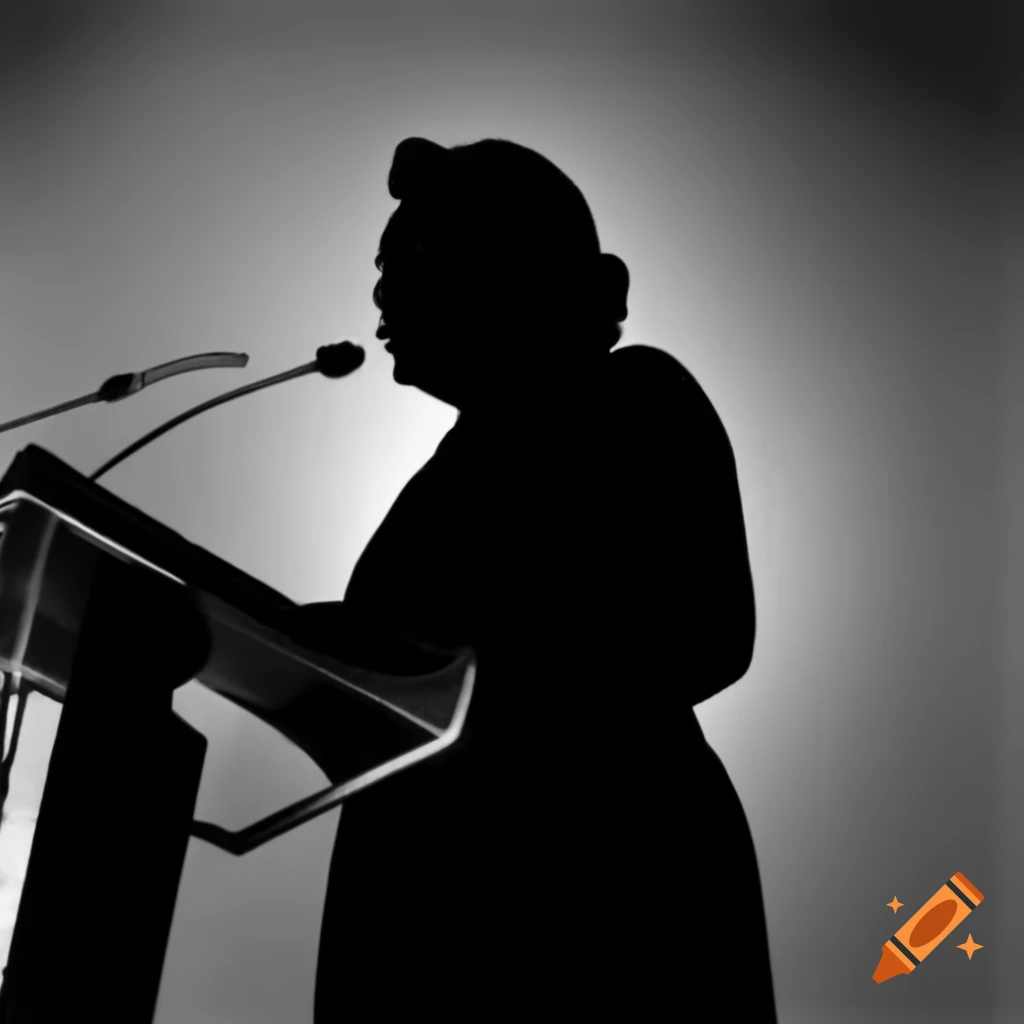 Silhouette of a woman speaking at a lectern