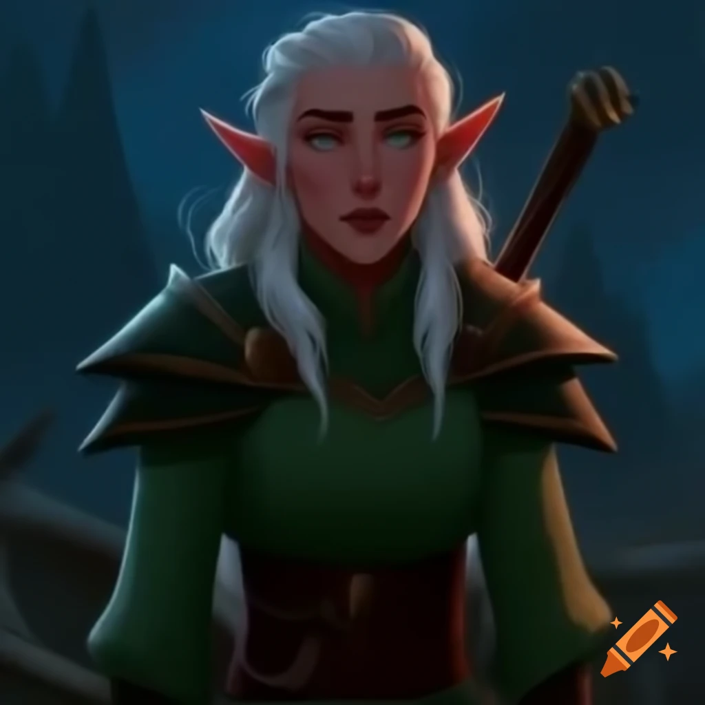 Elf cleric standing with a mysterious gaze and untold secrets on Craiyon