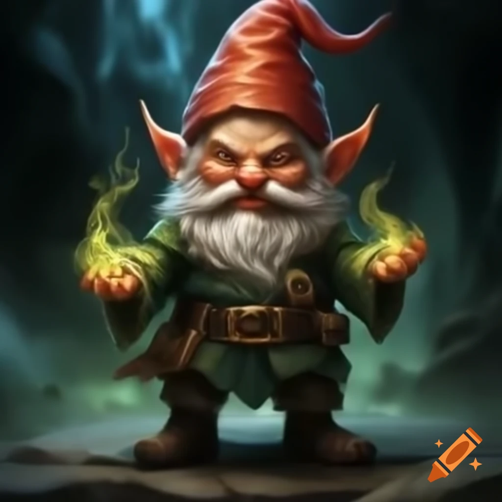Powerful gnome casting spells while ascending to godhood